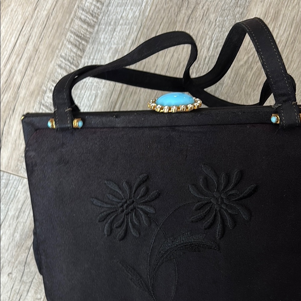 Elegant Black Floral Embroidered Women's Bag
